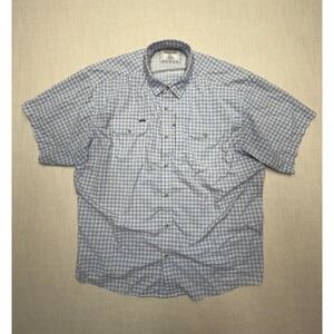 Poncho Outdoors Fishing Shirt 3XL Blue Gingham Magnetic Pockets Short Sleeve